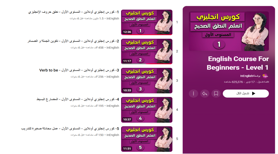 كورس English Course For Beginners - Level 1 للمبتدئين - تعليم اللغة ...